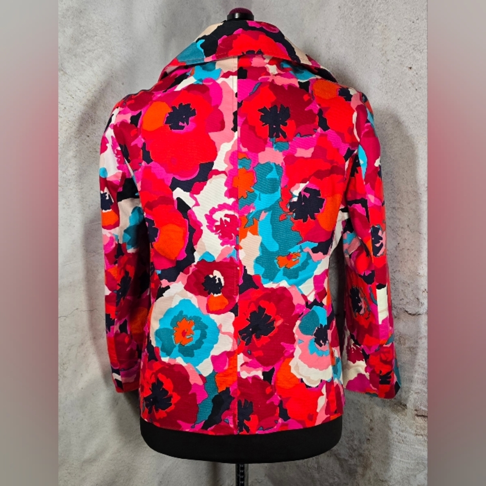 SMALL Rafaella Cropped Red Pink Turquoise Hue Floral Blazer Suit Jacket NWOT - Picture 2 of 7